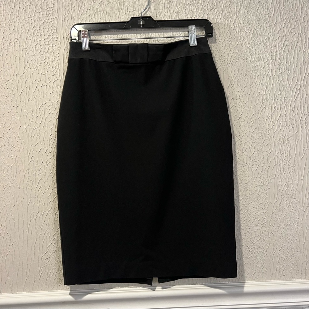 Ann Taylor Black Ribbon Bow Waist Pencil Skirt size 2